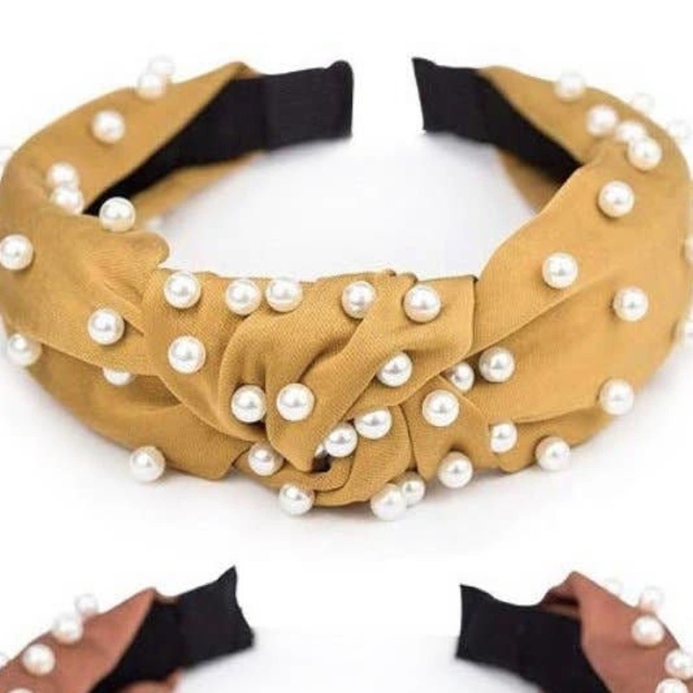 Pearl Knot Headband Mustard Yellow
